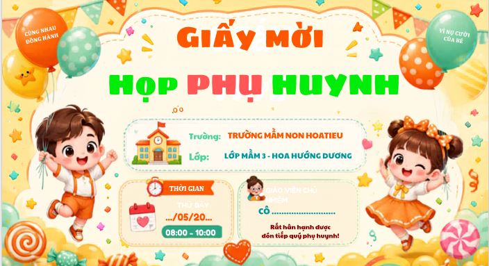 giấy mời phụ huynh cấp mầm non