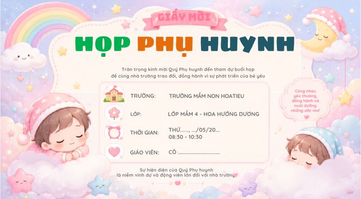 Giấy mời họp phụ huynh mầm non phong cách pastel nhẹ nhàng