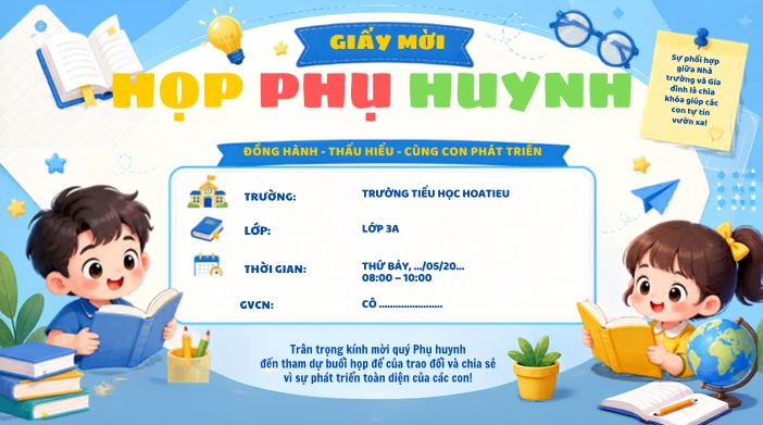 Giấy mời họp phụ huynh tiểu học phong cách giáo dục sáng tạo