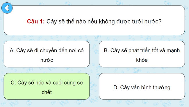Game khởi động Khoa học 4 Bài 15