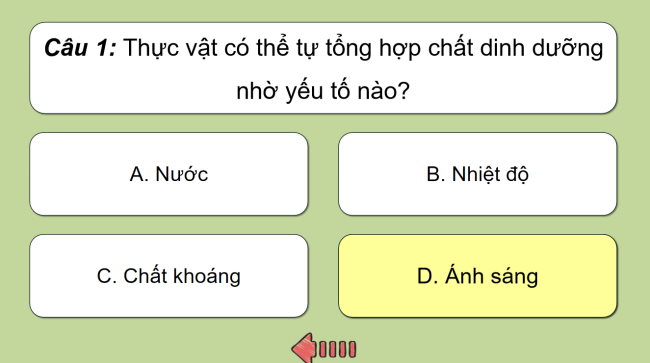 Game khởi động Khoa học 4 Bài 18