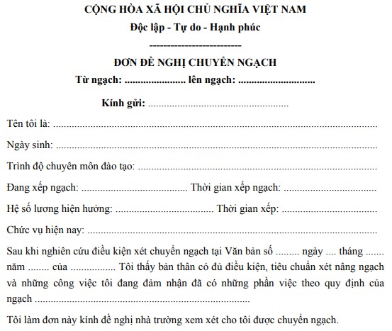 Mẫu đơn đề nghị chuyển ngạch