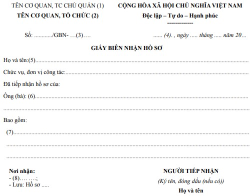Mẫu giấy biên nhận hồ sơ mới nhất
