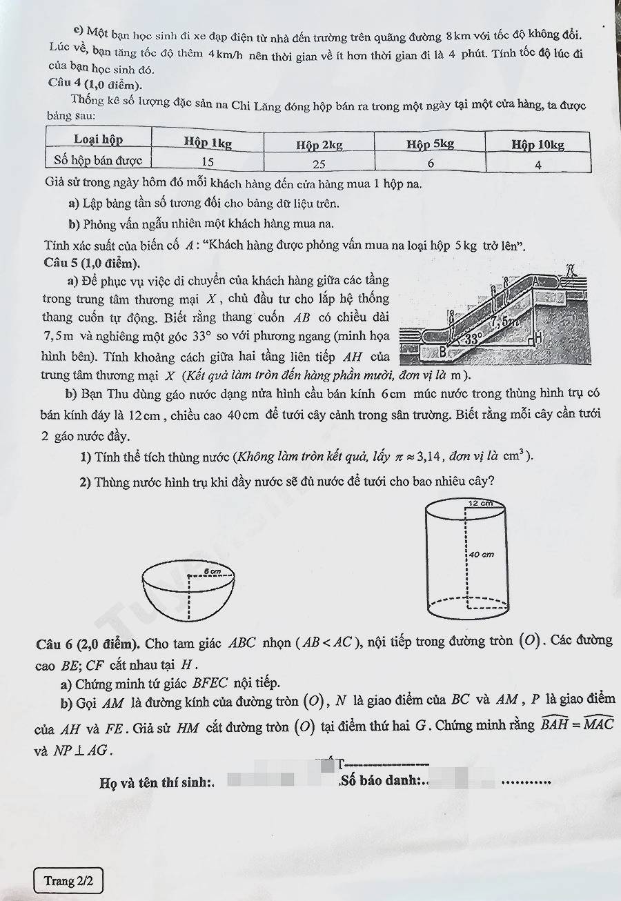  Đề thi vào lớp 10 môn Toán Lạng Sơn 2026