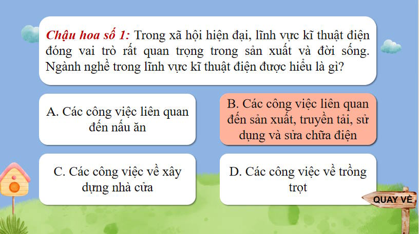 Trò chơi khởi động Công nghệ 8 Bài 17
