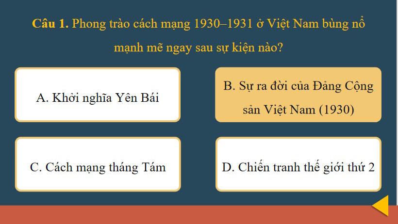 Game khởi động Lịch sử 9 Bài 7