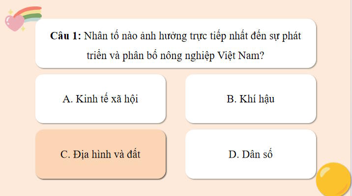 Trò chơi khởi động Địa lí 9 Bài 4
