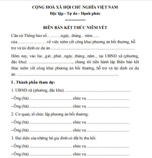 Mẫu biên bản ghi chép kết thúc niêm yết