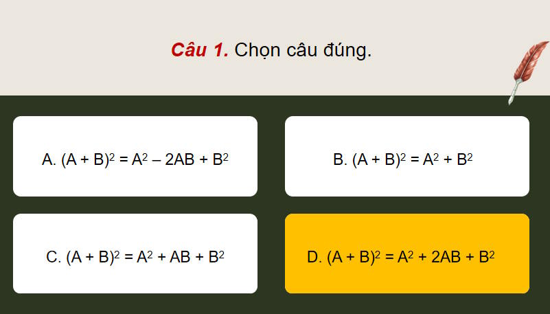 Game khởi động Toán 8 Luyện tập chung trang 40