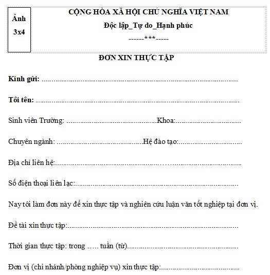 Mẫu đơn xin thực tập