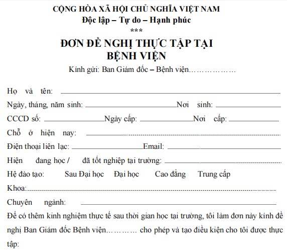 Đơn xin thực tập