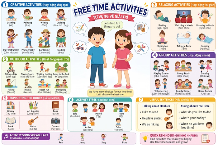 Từ vựng chủ đề Free time Activities