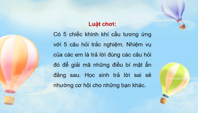 Game khởi động Khoa học tự nhiên 6 Bài 5