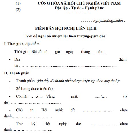 Mẫu biên bản về hội nghị liên tịch đề nghị bổ nhiệm lại hiệu trưởng