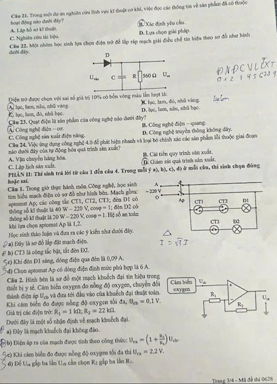 Đề thi tốt nghiệp môn Công nghệ công nghiệp 2026