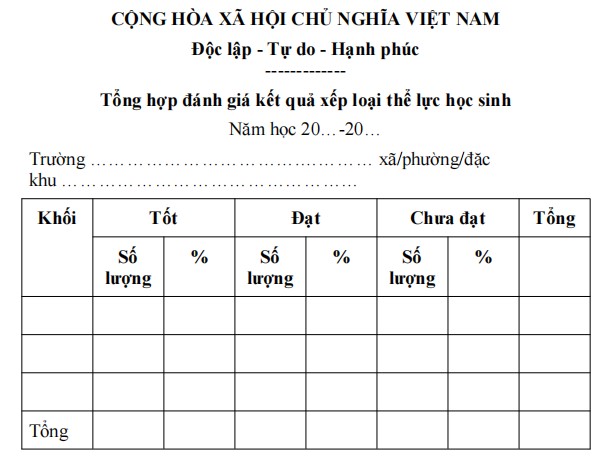Mẫu báo cáo thể lực học sinh
