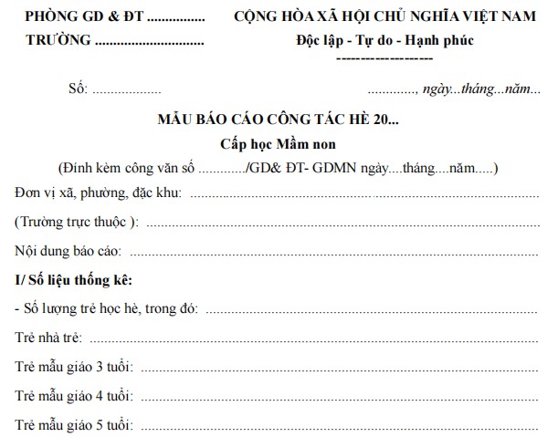 Mẫu báo cáo công tác hè