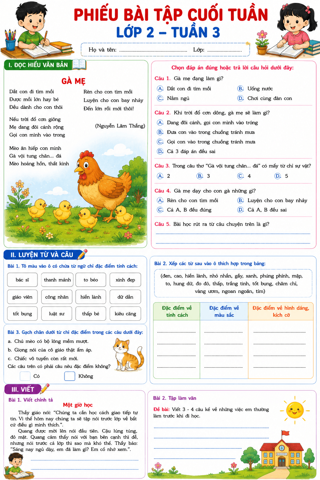BTCT môn Tiếng Việt 2 sách KNTT Tuần 2 - Bộ số 1