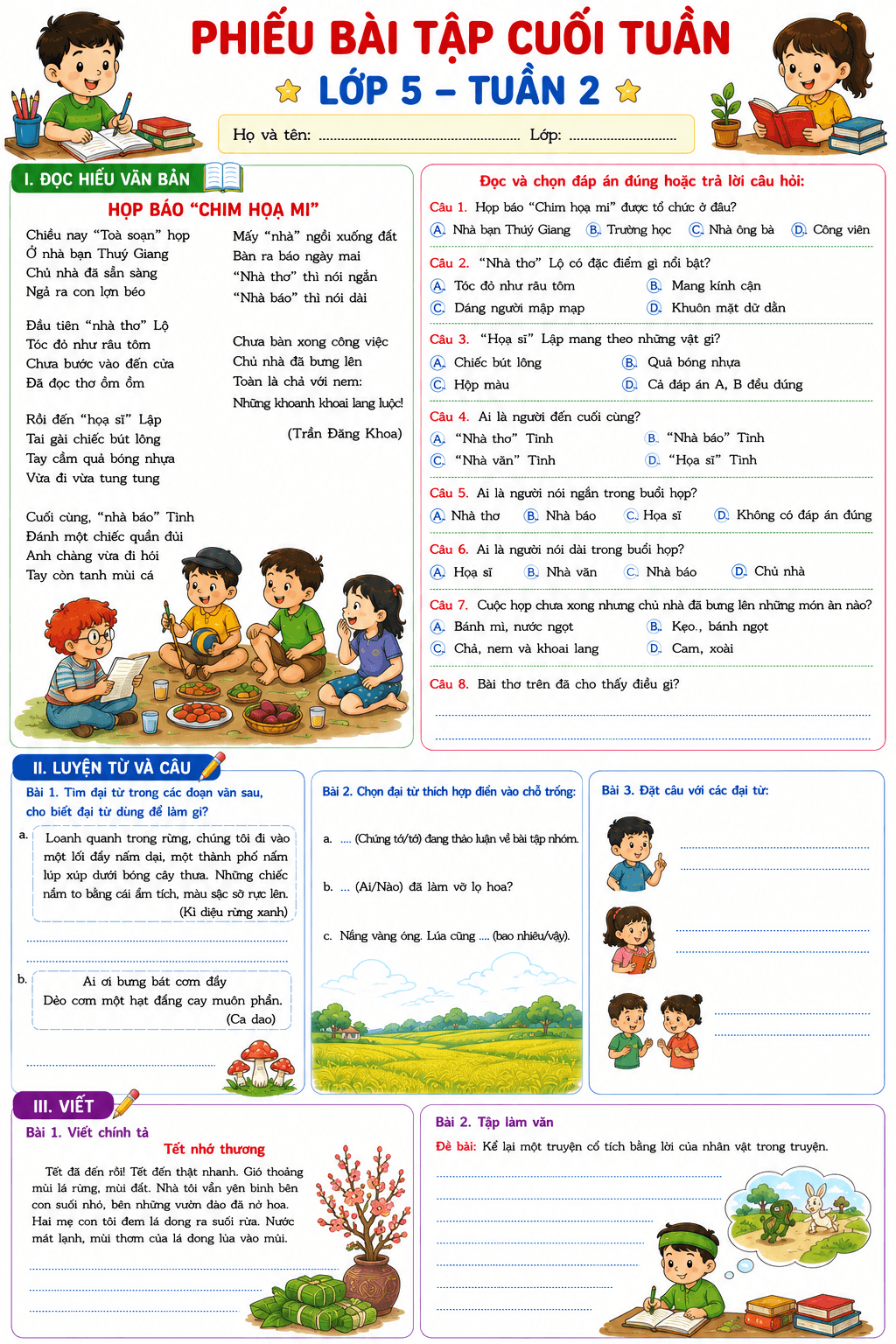 BTCT môn Tiếng Việt 5 sách KNTT Tuần 2 - Bộ số 1