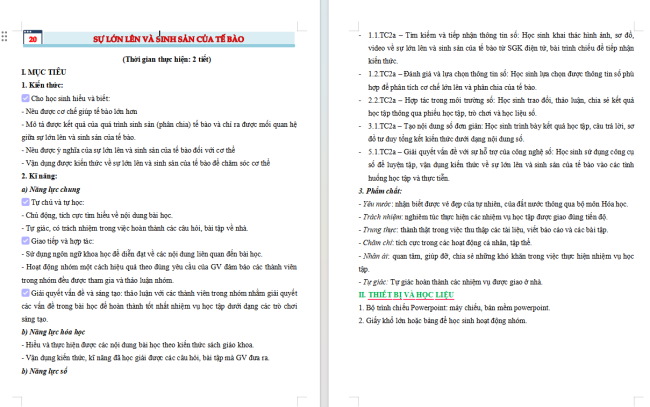 Giáo án tích hợp NLS Khoa học tự nhiên 6 Bài 20