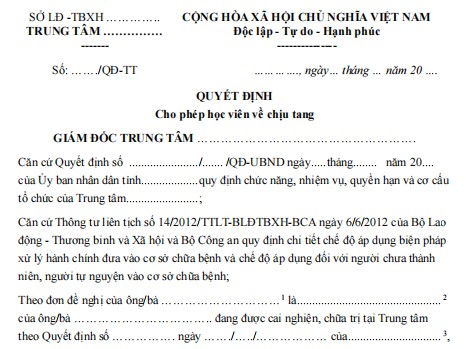 Mẫu quyết định về việc cho phép học viên về chịu tang