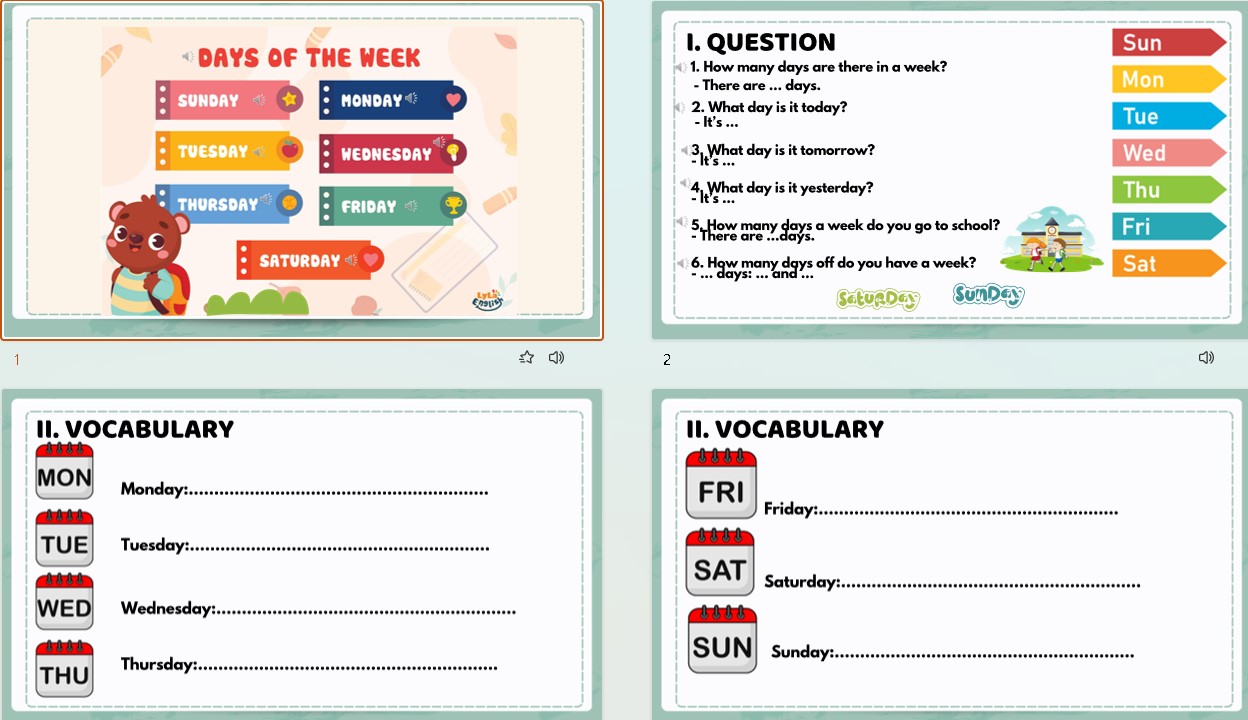 PPT Tiếng Anh theo chủ đề Week