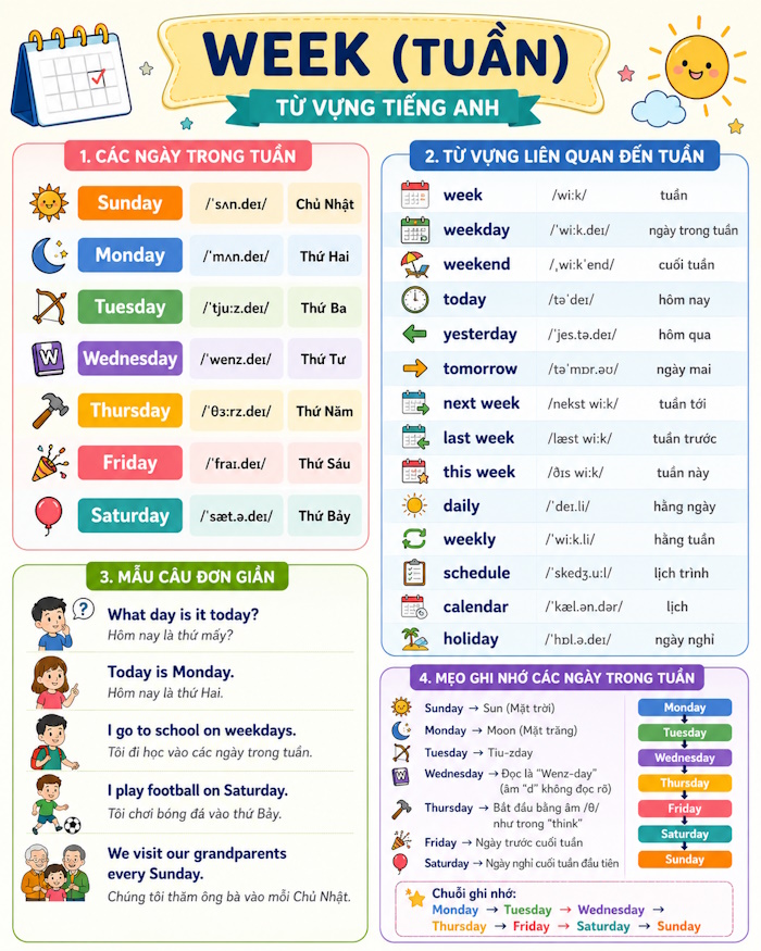 Từ vựng chủ đề Week