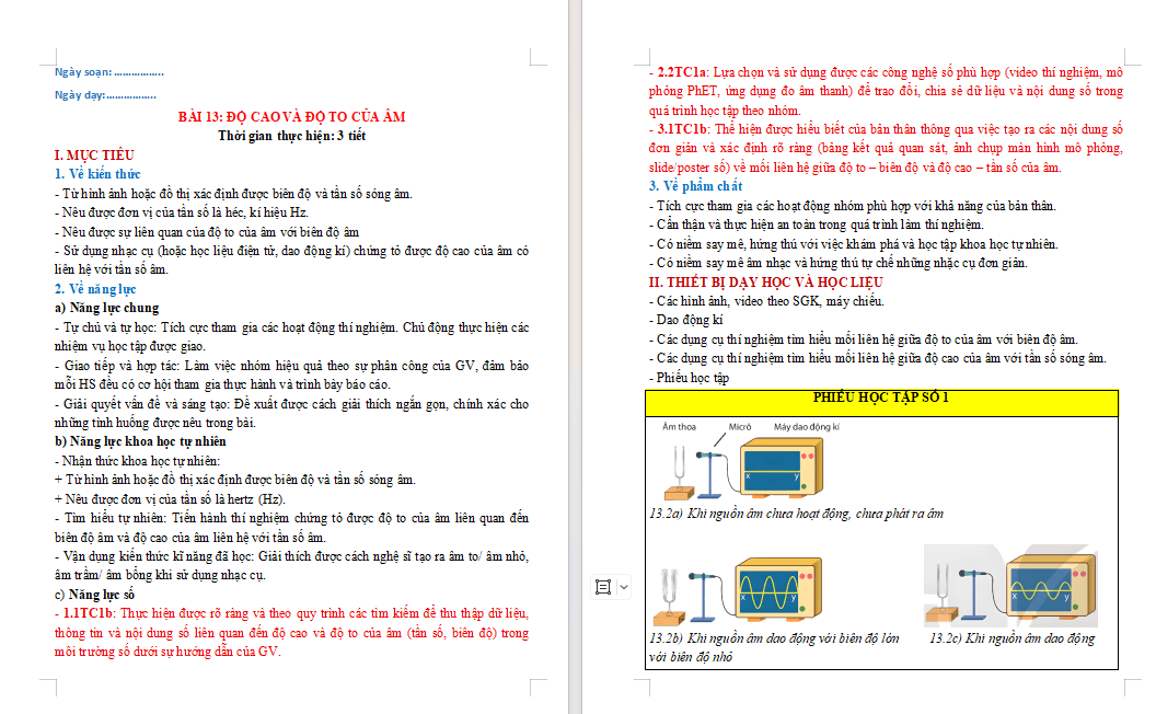 Giáo án tích hợp NLS Vật lí 7 Bài 13