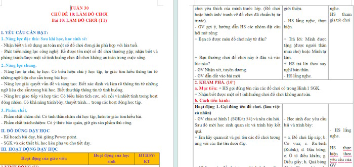 Giáo án Công nghệ 3 Bài 10: Làm đồ chơi tích hợp NLS