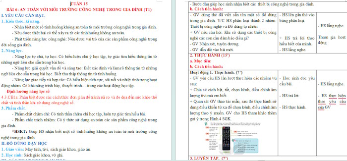 Giáo án Công nghệ 3 Bài 6: An toàn với môi trường công nghệ trong gia đình tích hợp NLS
