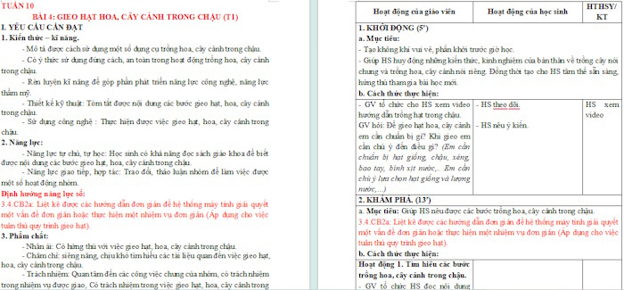 Giáo án Công nghệ 4 Bài 4: Gieo hạt hoa, cây cảnh trong chậu tích hợp NLS