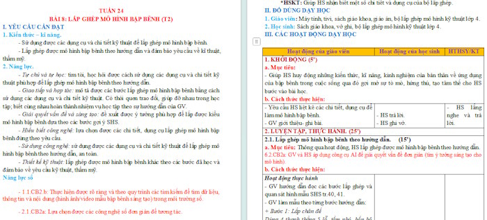 Giáo án Công nghệ 4 Bài 8: Lắp ghép mô hình bập bênh tích hợp NLS