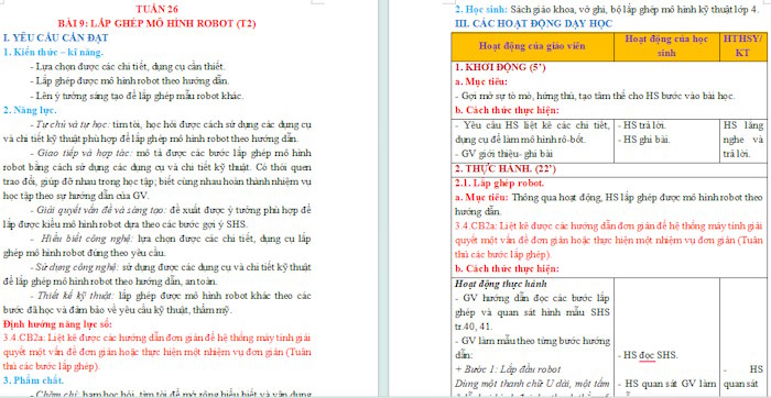 Giáo án Công nghệ 4 Bài 9: Lắp ghép mô hình rô-bốt tích hợp NLS
