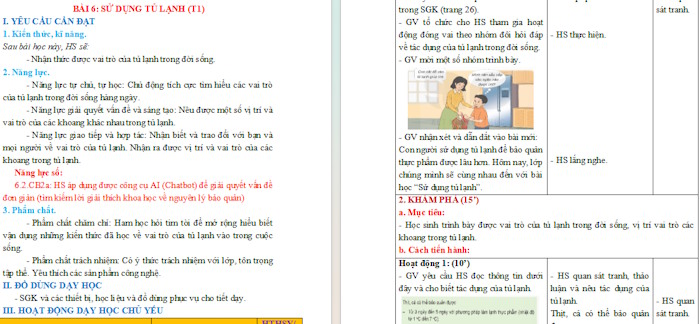 Giáo án Công nghệ 5 Bài 6: Sử dụng tủ lạnh tích hợp NLS