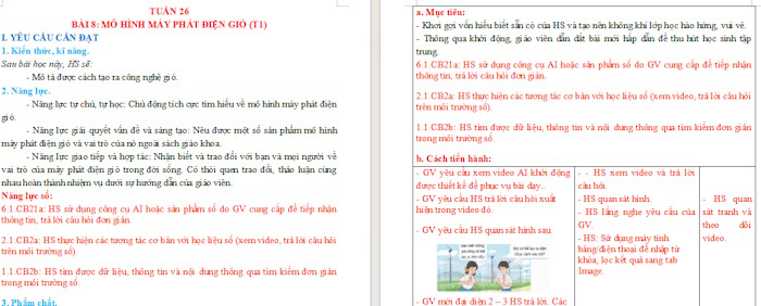 Giáo án Công nghệ 5 Bài 8: Mô hình máy phát điện gió tích hợp NLS