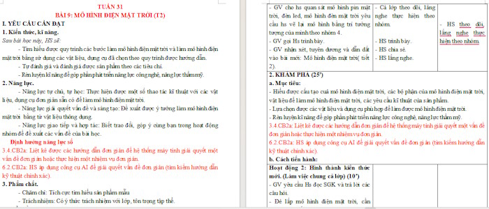 Giáo án Công nghệ 5 Bài 9: Mô hình điện mặt trời tích hợp NLS