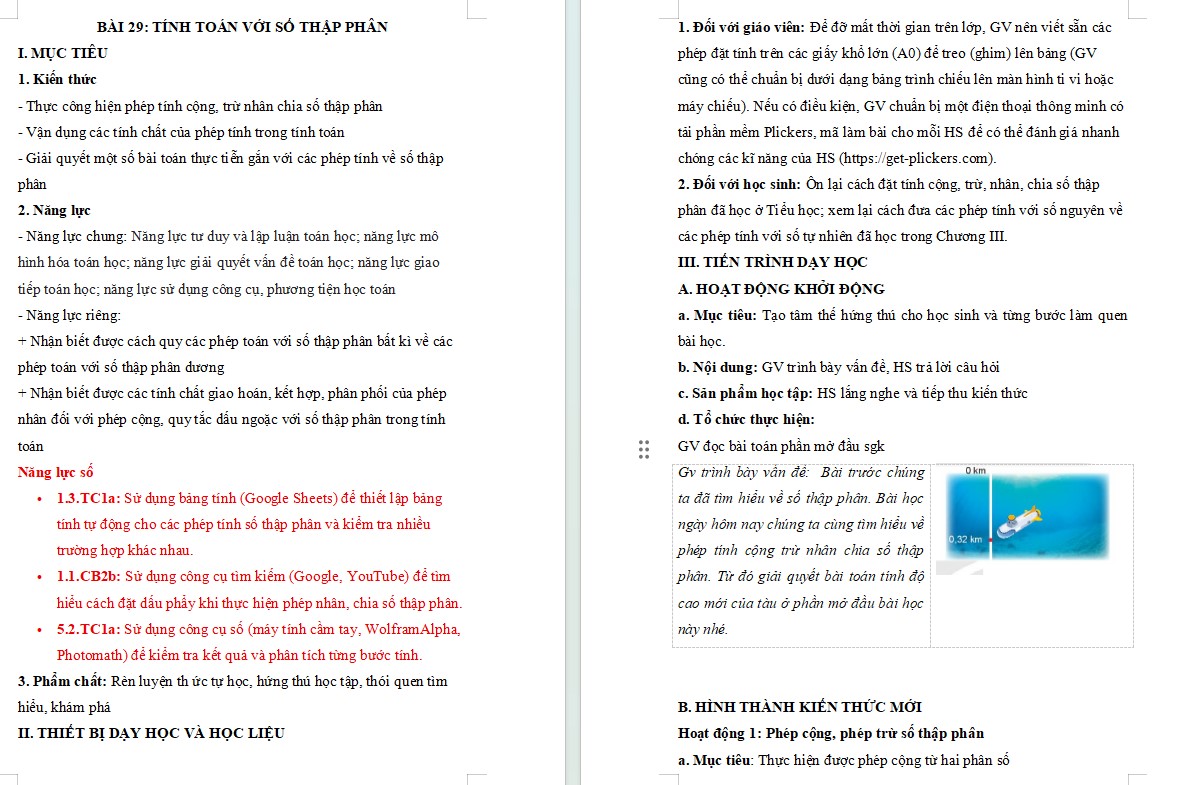 Nội dung kế hoạch bài dạy Toán 6 Bài 29 NLS