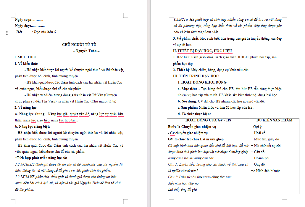 Ngữ văn 10 Bài 1: Chữ người tử tù