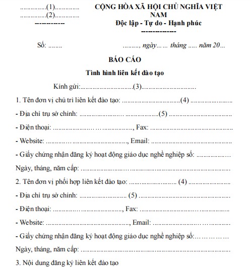 Mẫu báo cáo ghi chép về tình hình liên kết đào tạo