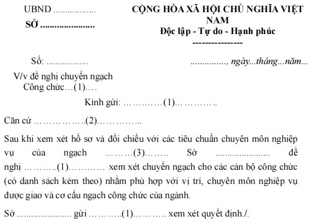 Mẫu công văn xin chuyển ngạch công chức