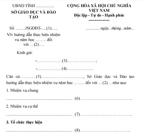 Mẫu công văn về việc hướng dẫn thực hiện nhiệm vụ năm học
