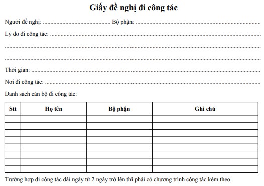 Mẫu giấy đề nghị đi công tác