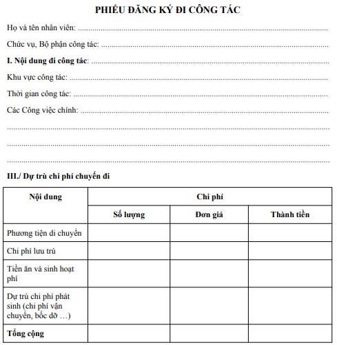 Mẫu phiếu đăng ký đi công tác
