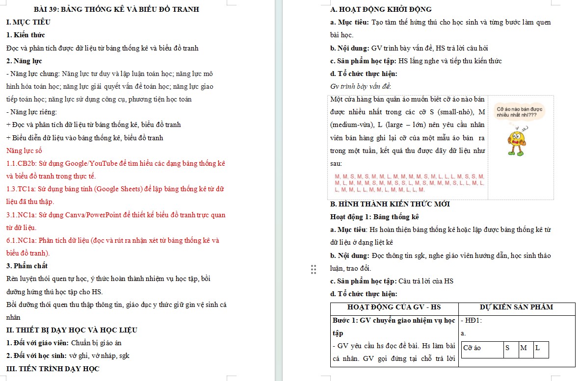 Nội dung kế hoạch bài dạy Toán 6 Bài 39 NLS