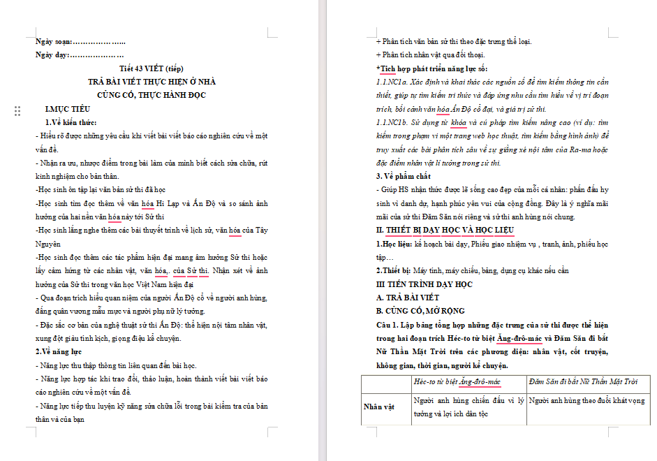 Giáo án tích hợp NLS Ngữ văn 10 Bài 4: Củng cố mở rộng