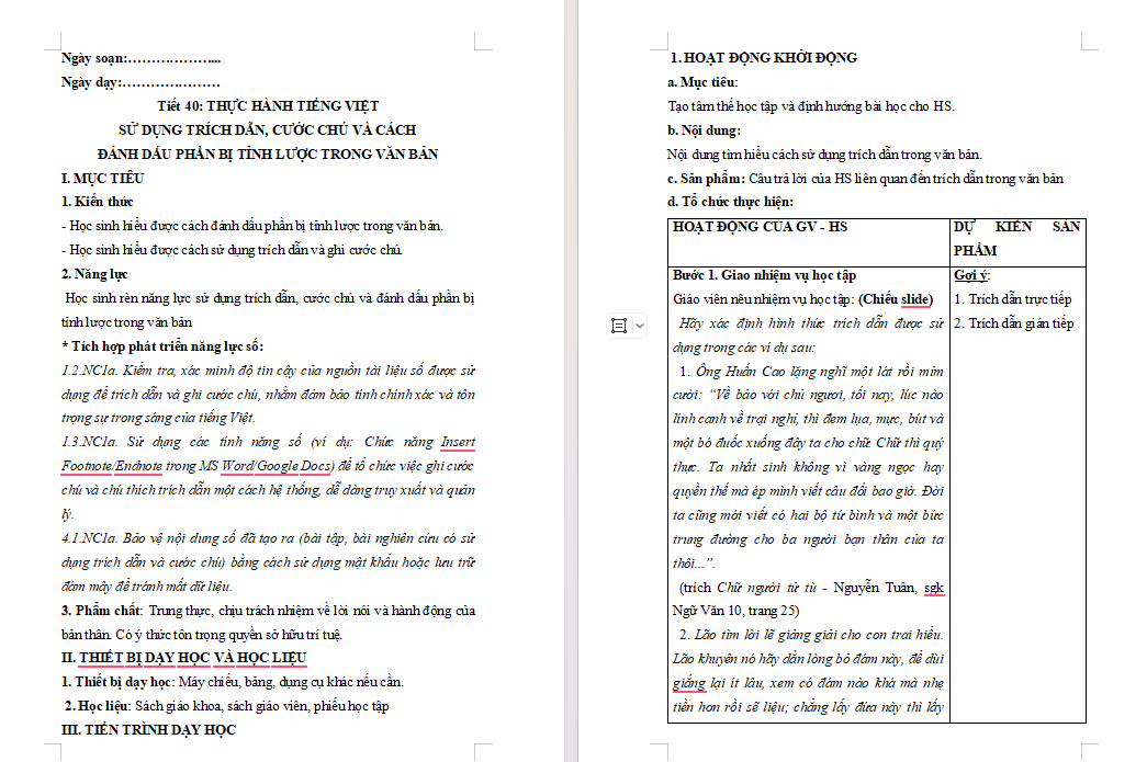 Giáo án tích hợp NLS Ngữ văn 10 Bài 4: Thực hành tiếng Việt