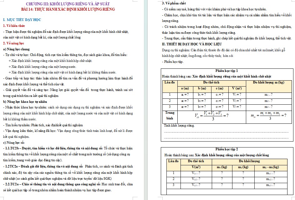 Mẫu giáo án NLS Vật lí 8 Bài 14