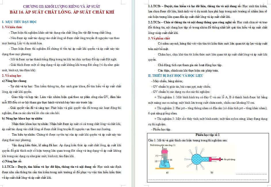 Mẫu giáo án NLS Vật lí 8 Bài 16