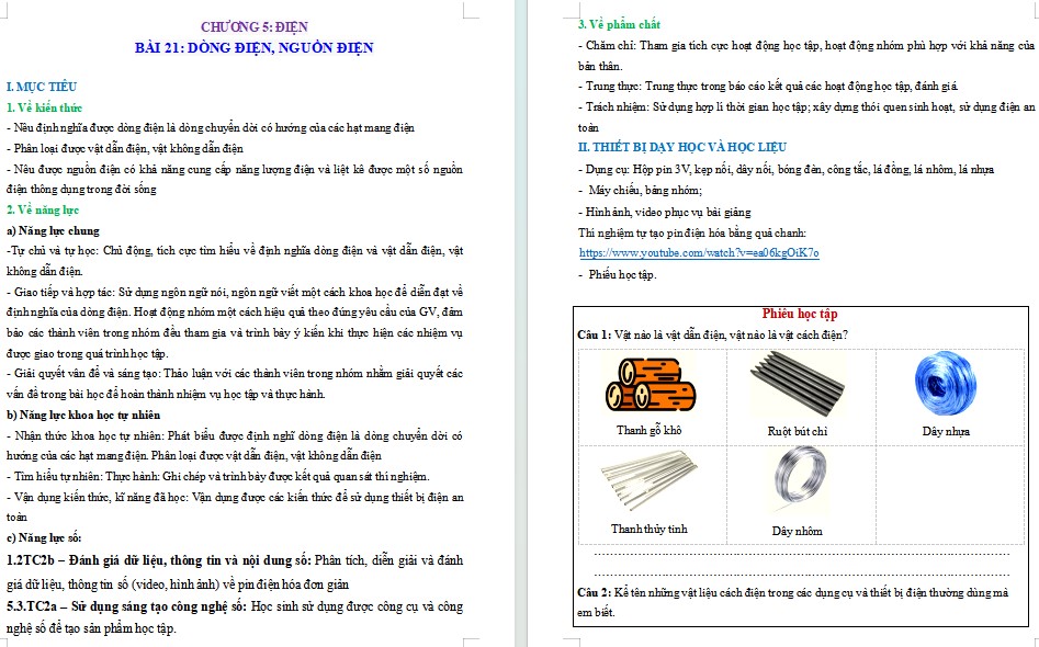 Mẫu giáo án NLS Vật lí 8 Bài 21
