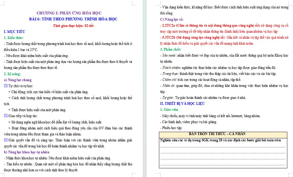 Mẫu giáo án NLS Hóa học tự nhiên 8 Bài 6